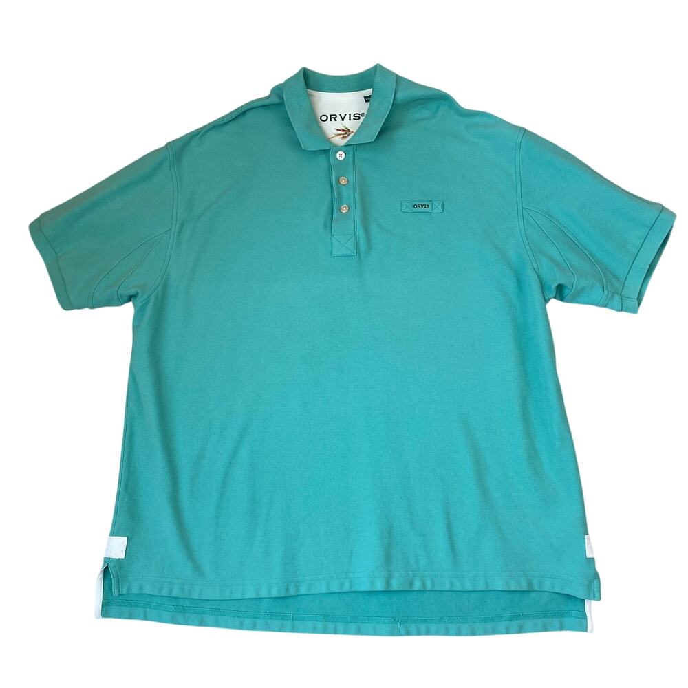 Orvis Men Polo Shirt Embroidered Logo Size XXL Aqua Green Casual Pullover Preppy